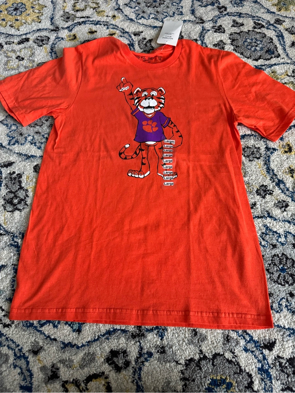 Kids Short Sleeve Orange Tiger Graphic Tee with Purple Detail